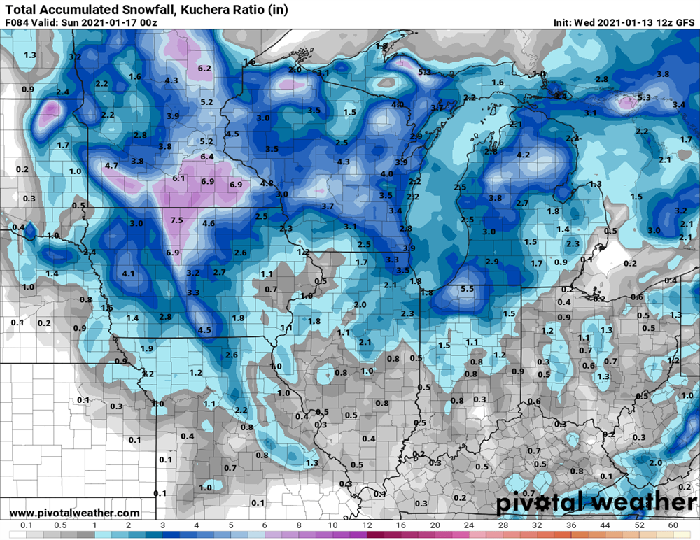 12z GFS snowfall prediction suggests widespread low-end snowfall amounts in the 2-4