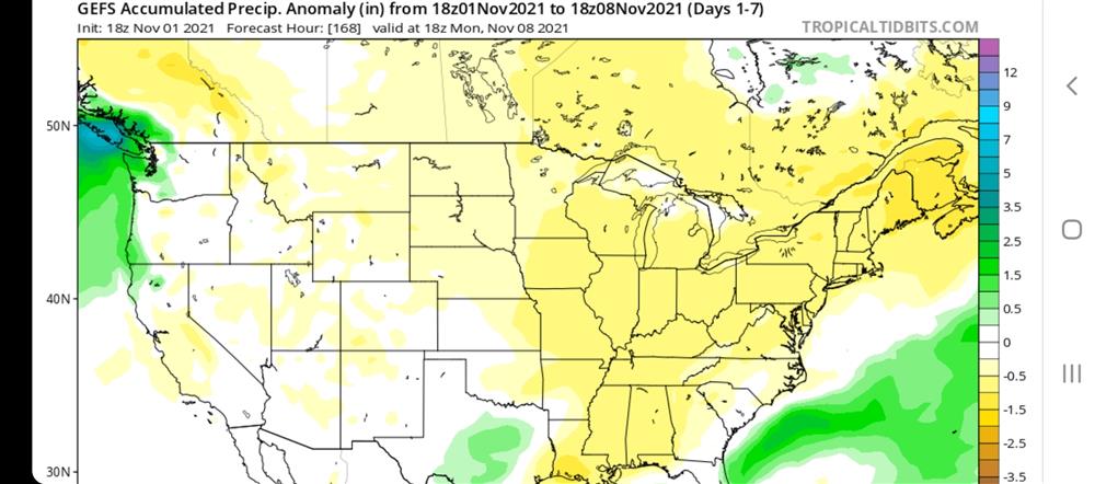 7 day Precip anomaly forecast on the dry side across the eastern US. 