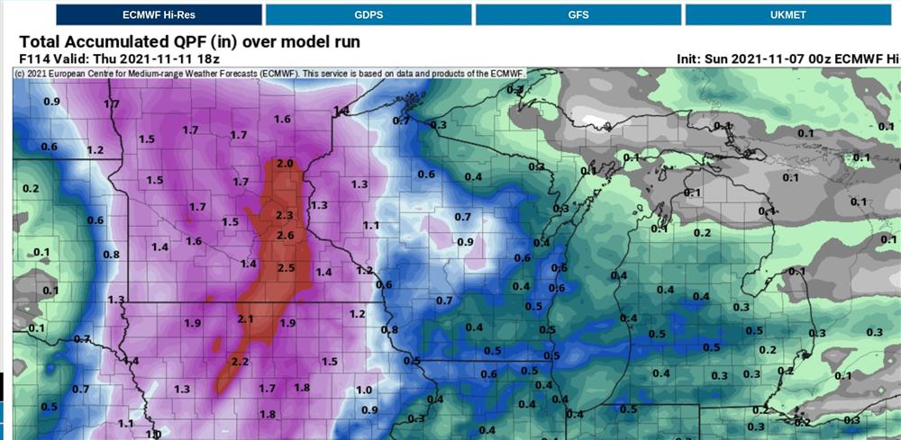 ECMWF total precip through the period suggests 0.25 -0.75