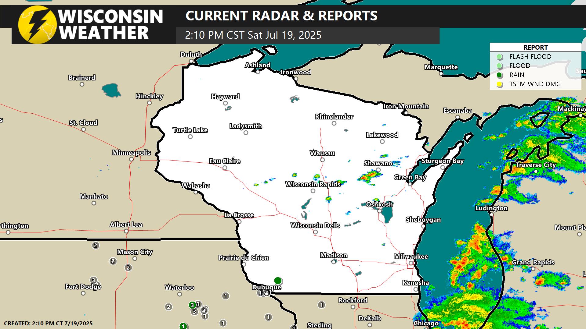 Current Wisconsin radar and storm reports